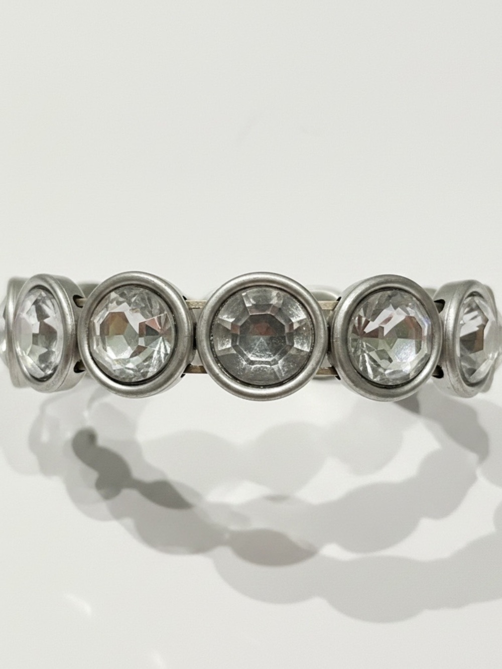 Crystal Disc Stretch Bracelet - Clear Crystal on Silver set $12 - Picture 1 of 6